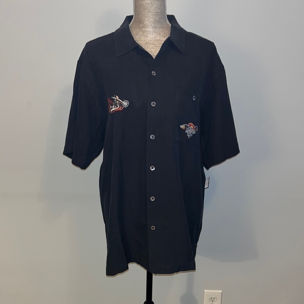 Luau Finest Silk Hawaiian Shirt Polly Motorcycle Club Size Medium.